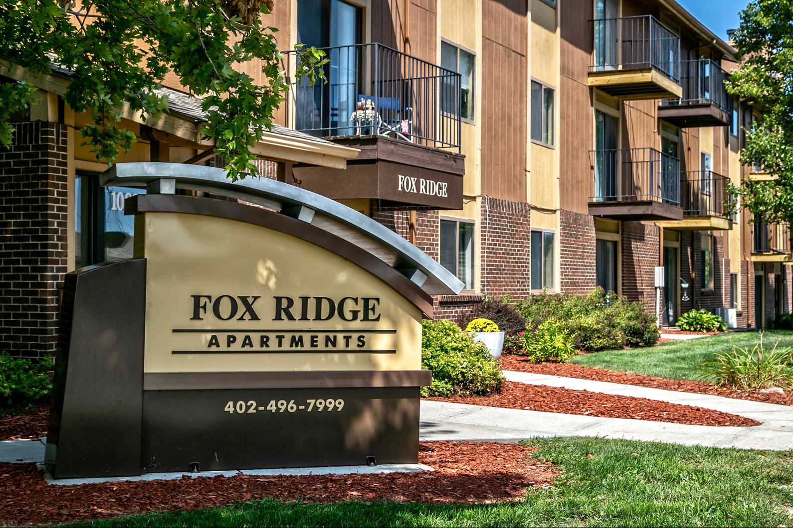 Property signage at Fox Ridge Apartments, Omaha, NE